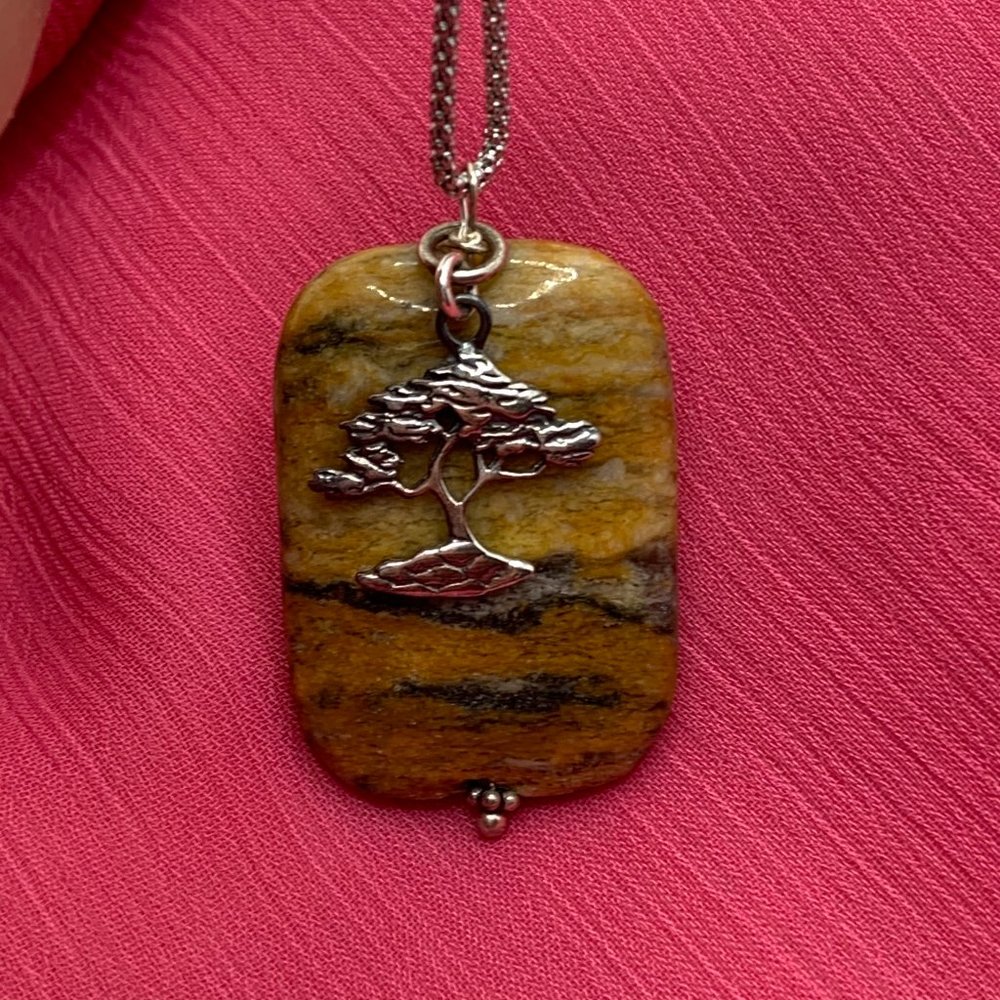 Tree Of Life Necklace Wood Jasper/Sterling Silver